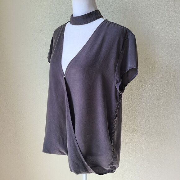 Cloth‎ & Stone Anthropologie Choker Top Medium Goth Faux Wrap Gray Grunge Rock - Picture 3 of 9